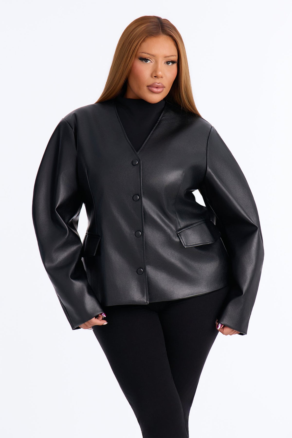 Undercover Faux Leather Barrel Sleeve Jacket - Black