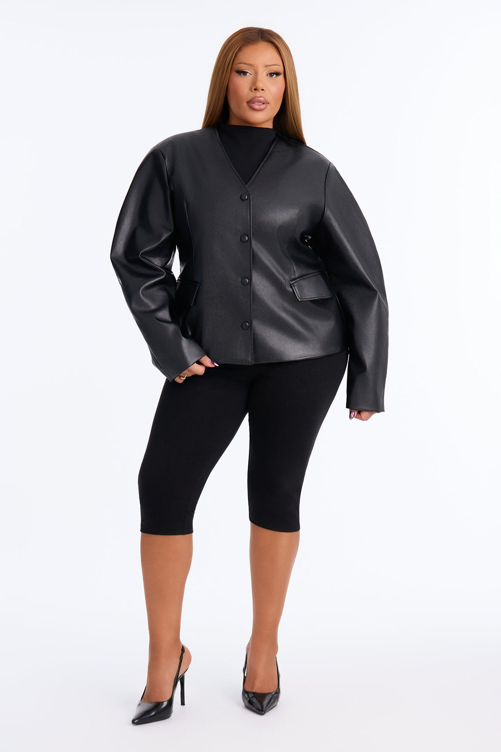 Undercover Faux Leather Barrel Sleeve Jacket - Black