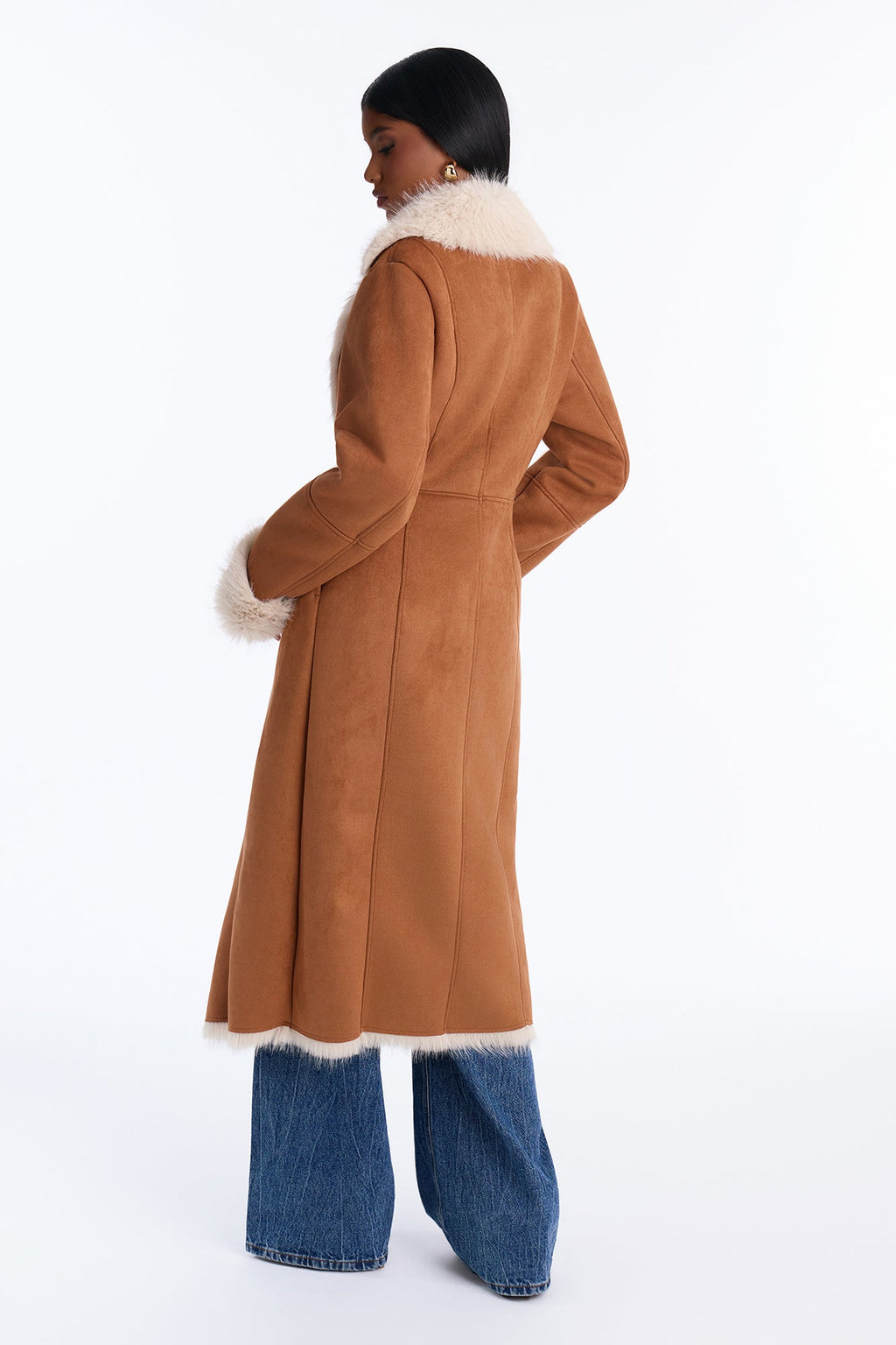 Back In Business Faux Suede Fur Lined Maxi Coat - Camel