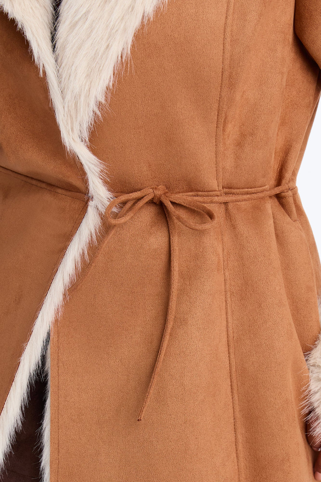 Back In Business Faux Suede Fur Lined Maxi Coat - Camel