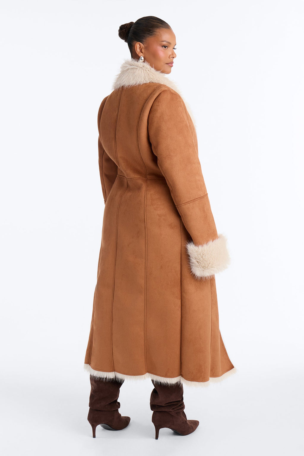 Back In Business Faux Suede Fur Lined Maxi Coat - Camel