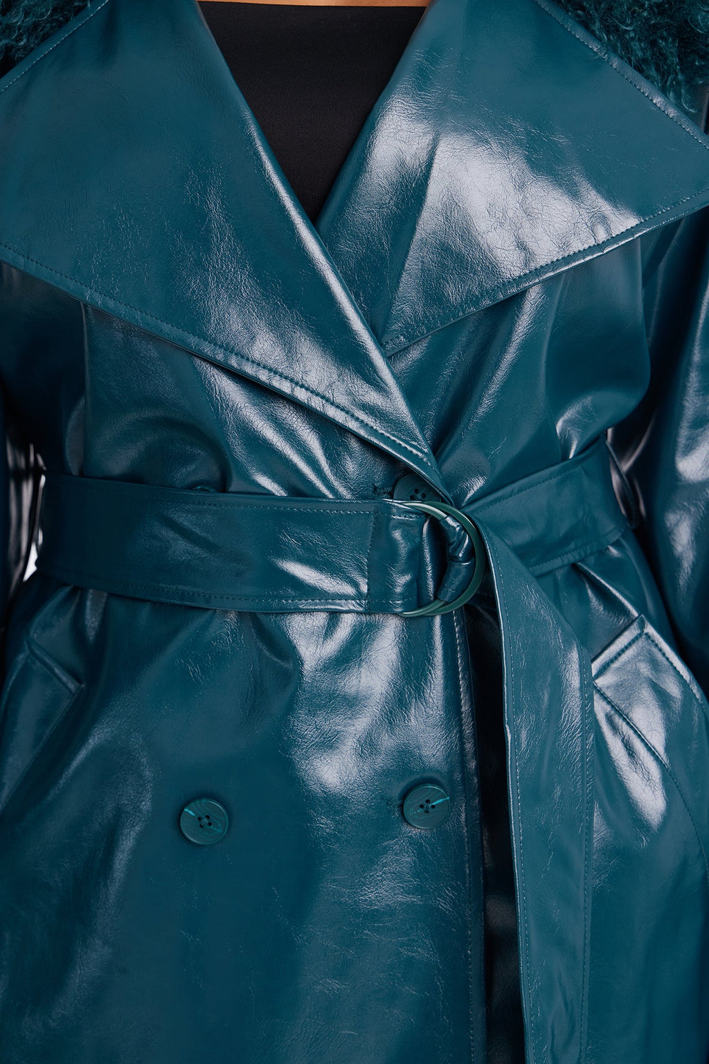 Marissa Faux Leather Fur Trim Maxi Coat - Hunter Green