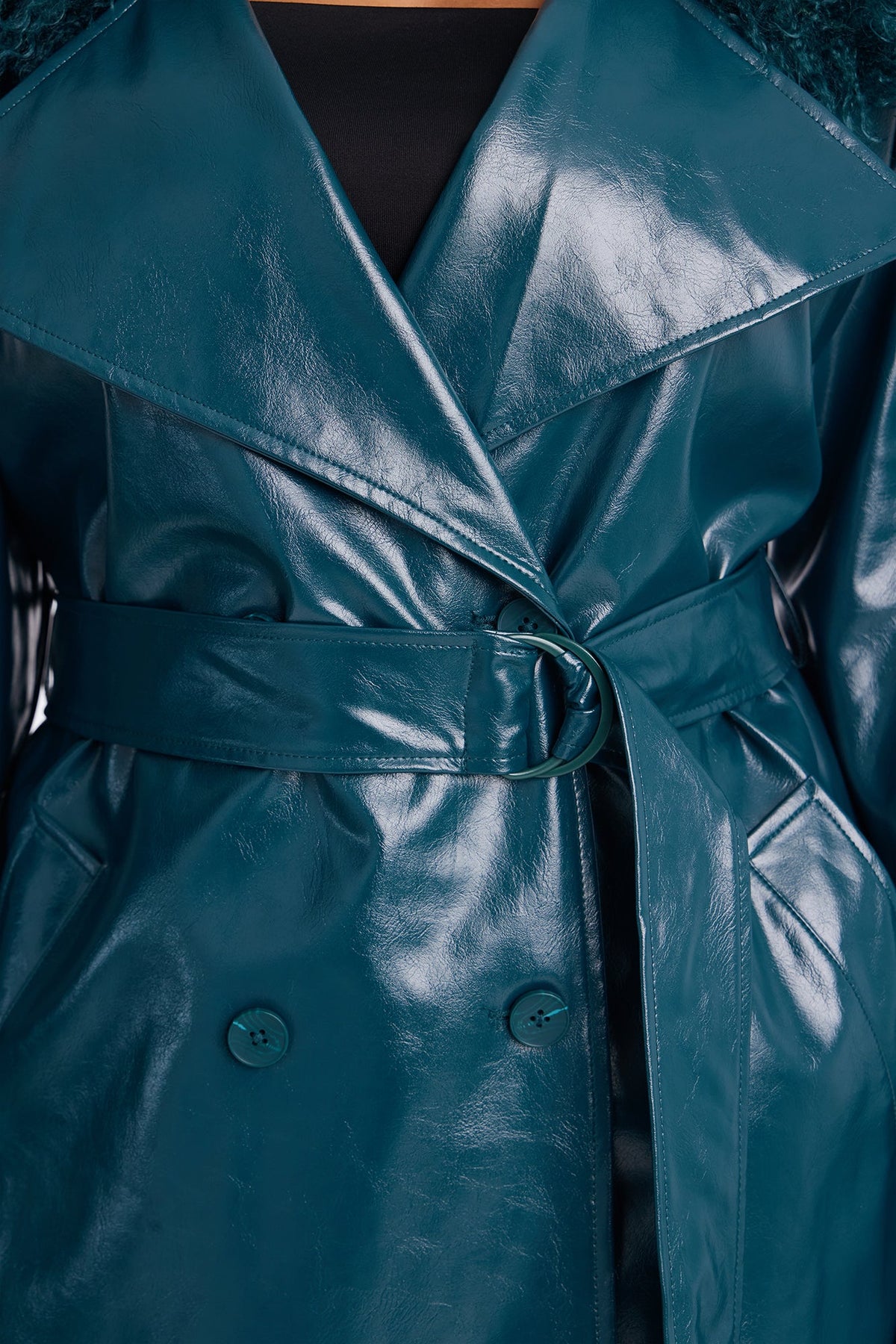 Marissa Faux Leather Fur Trim Maxi Coat - Hunter Green