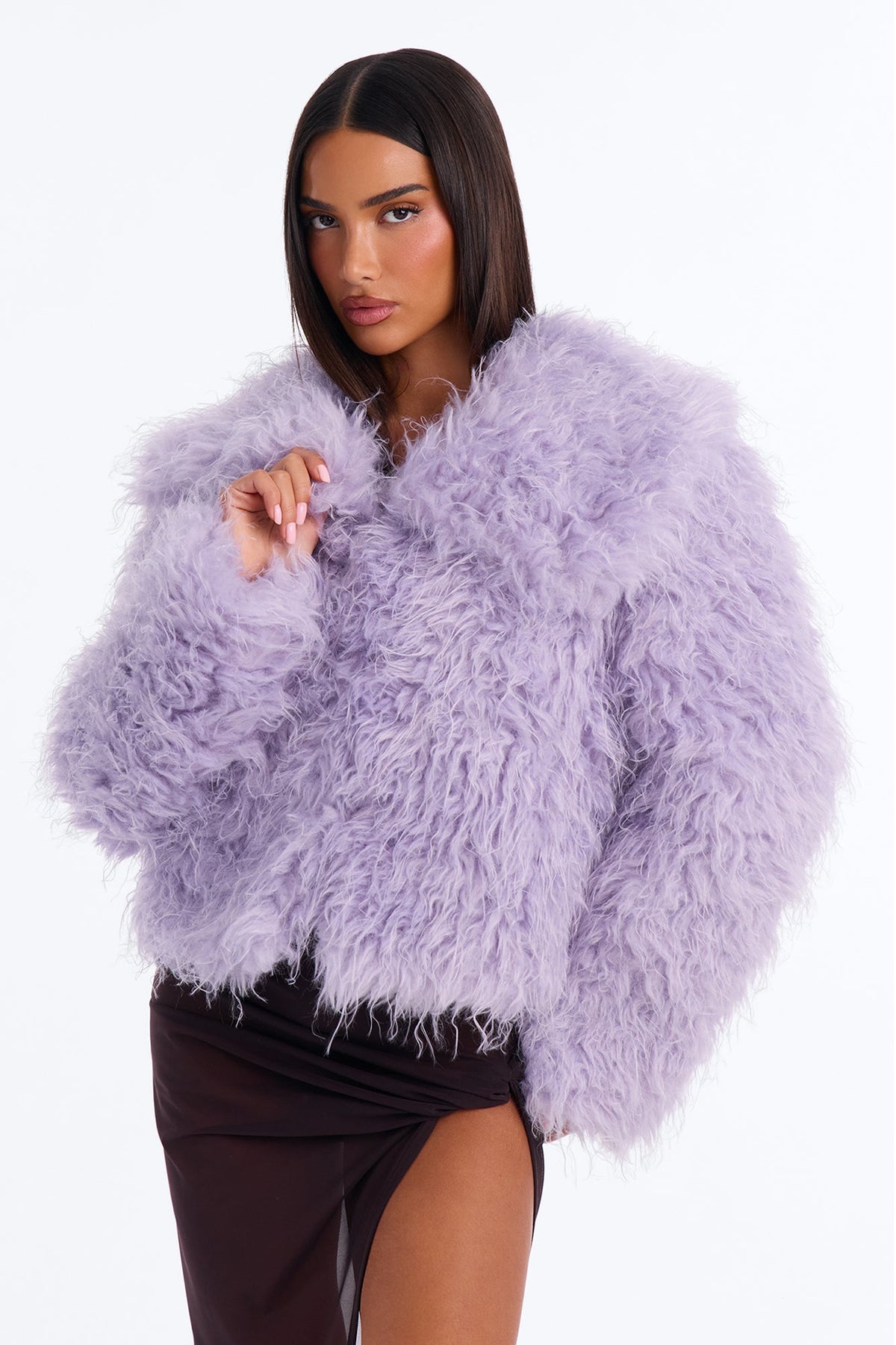 Flora Faux Fur Shaggy Coat - Lavender