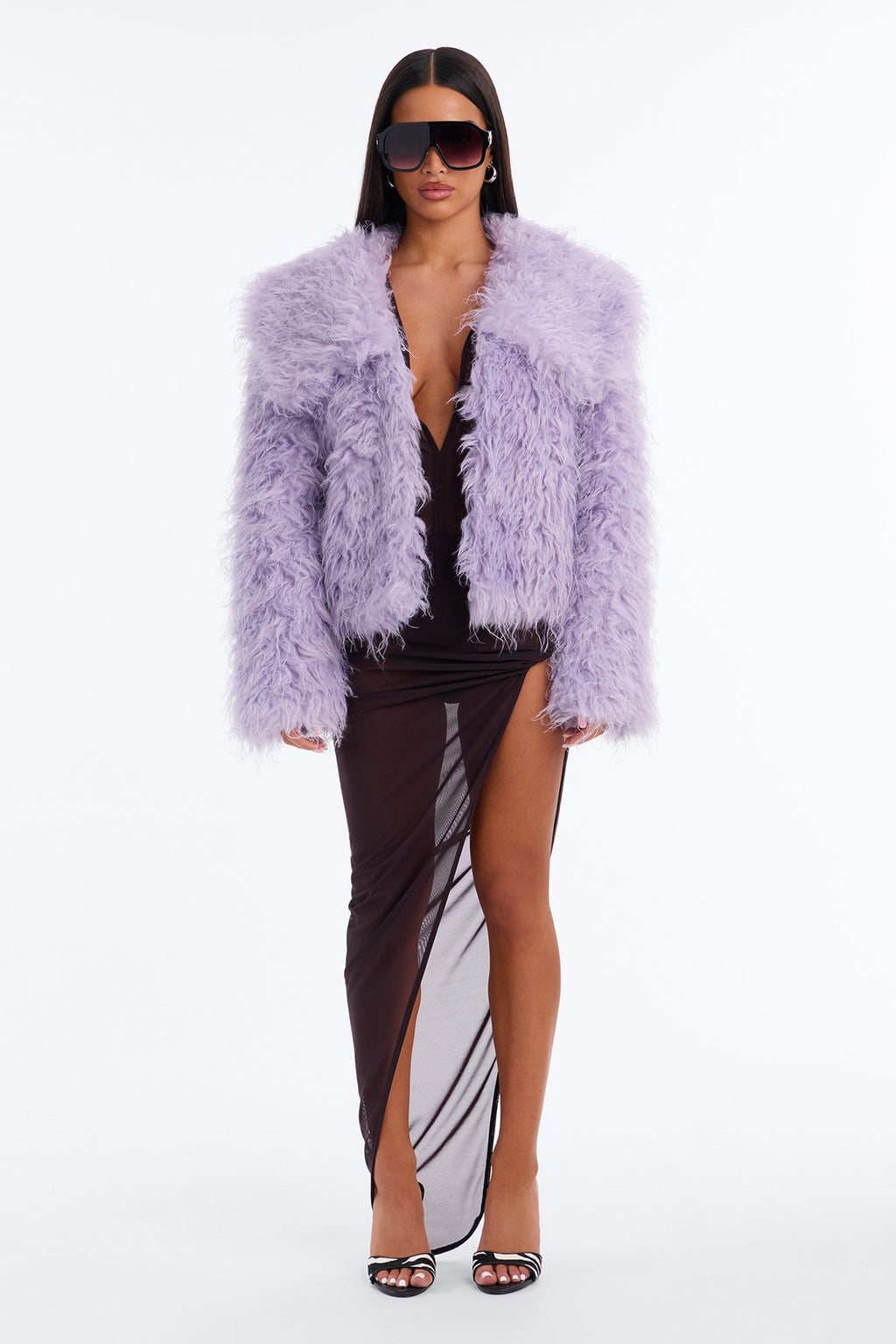 Flora Faux Fur Shaggy Coat - Lavender