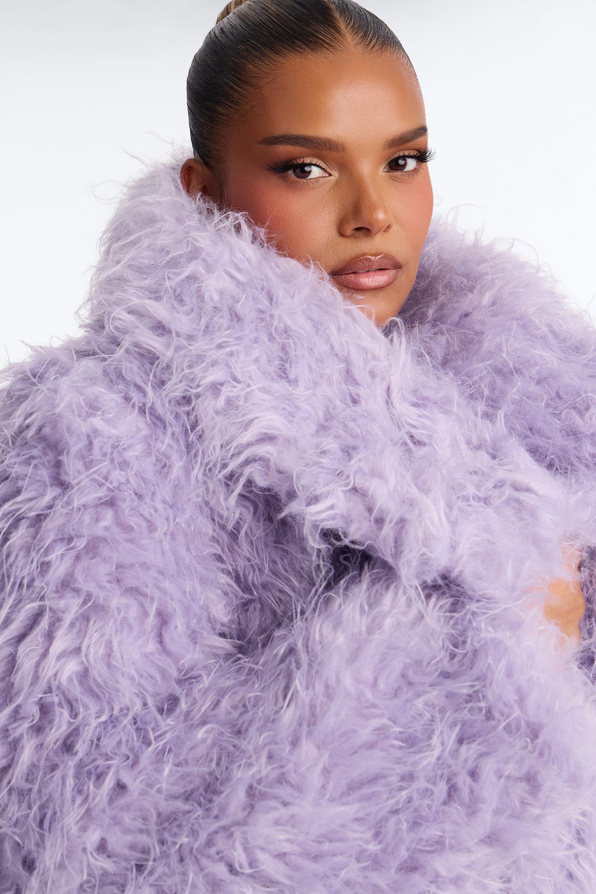 Flora Faux Fur Shaggy Coat - Lavender