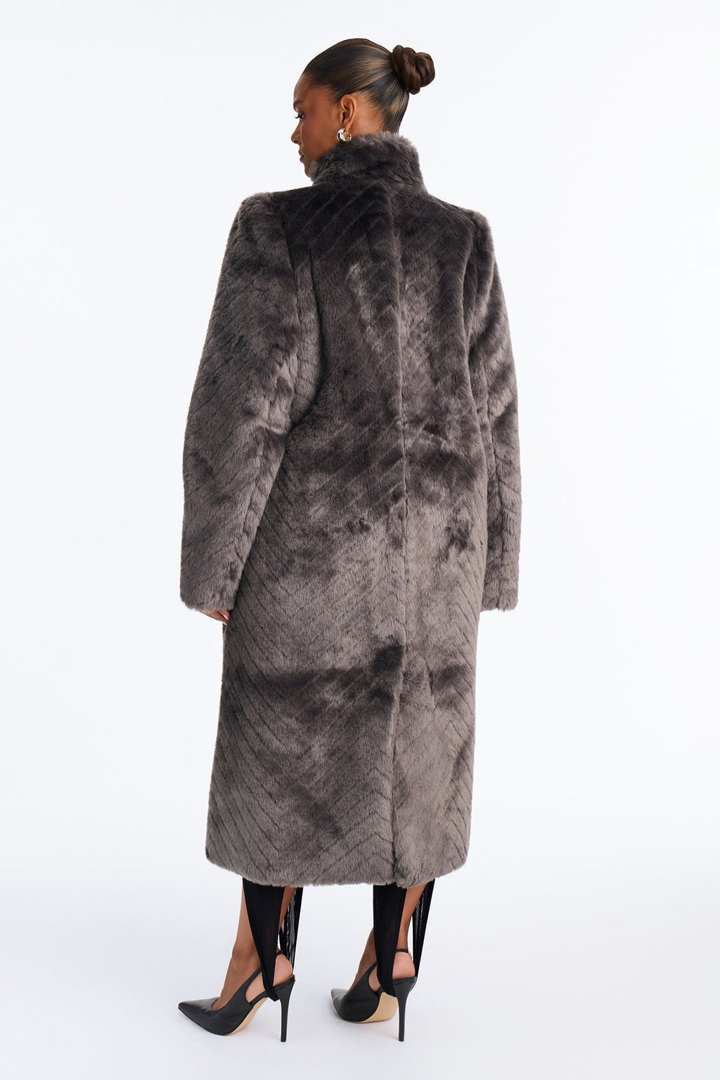 Living Luxe Funnel Neck Faux Fur Coat - Charcoal