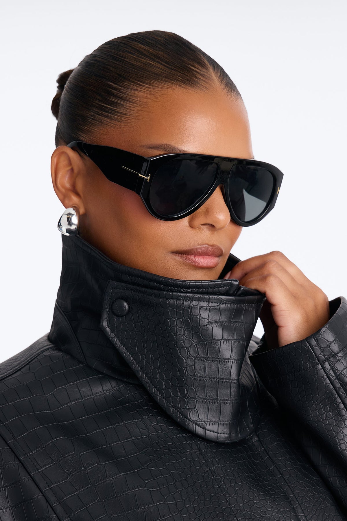 Kim Faux Leather Embossed Belted Maxi Trench Coat - Black