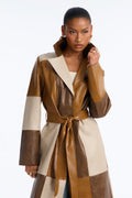 Cassie Colorblock Faux Leather Long Sleeve Coat - Brown/combo