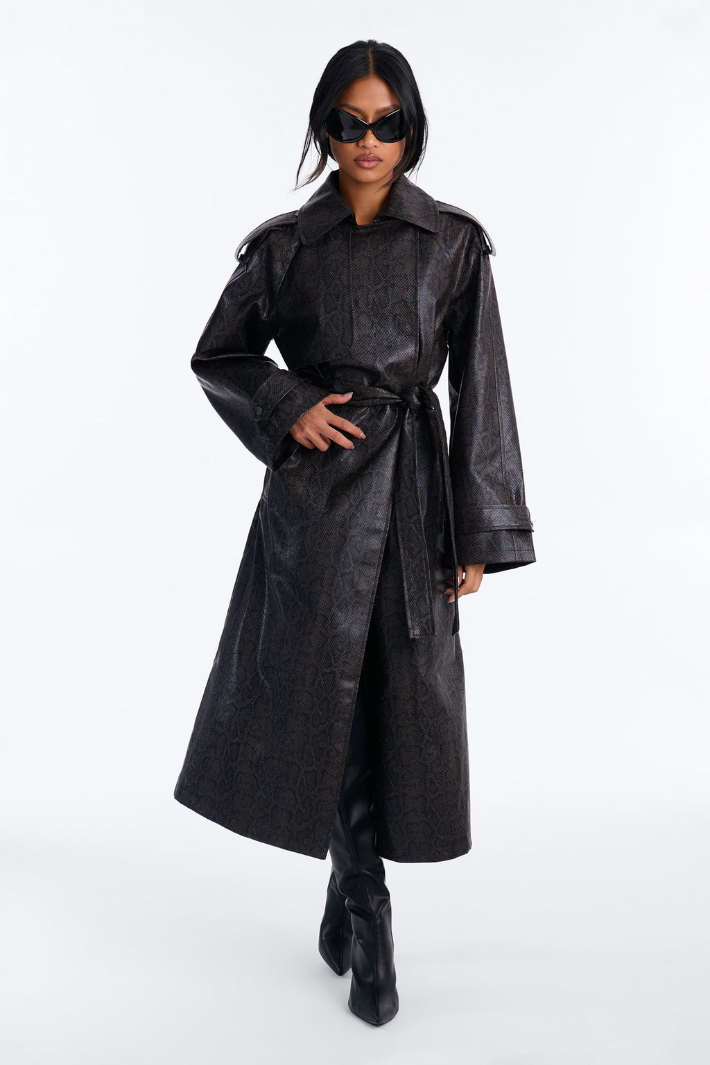 Sloane Snake Faux Leather Coat - Brown/combo