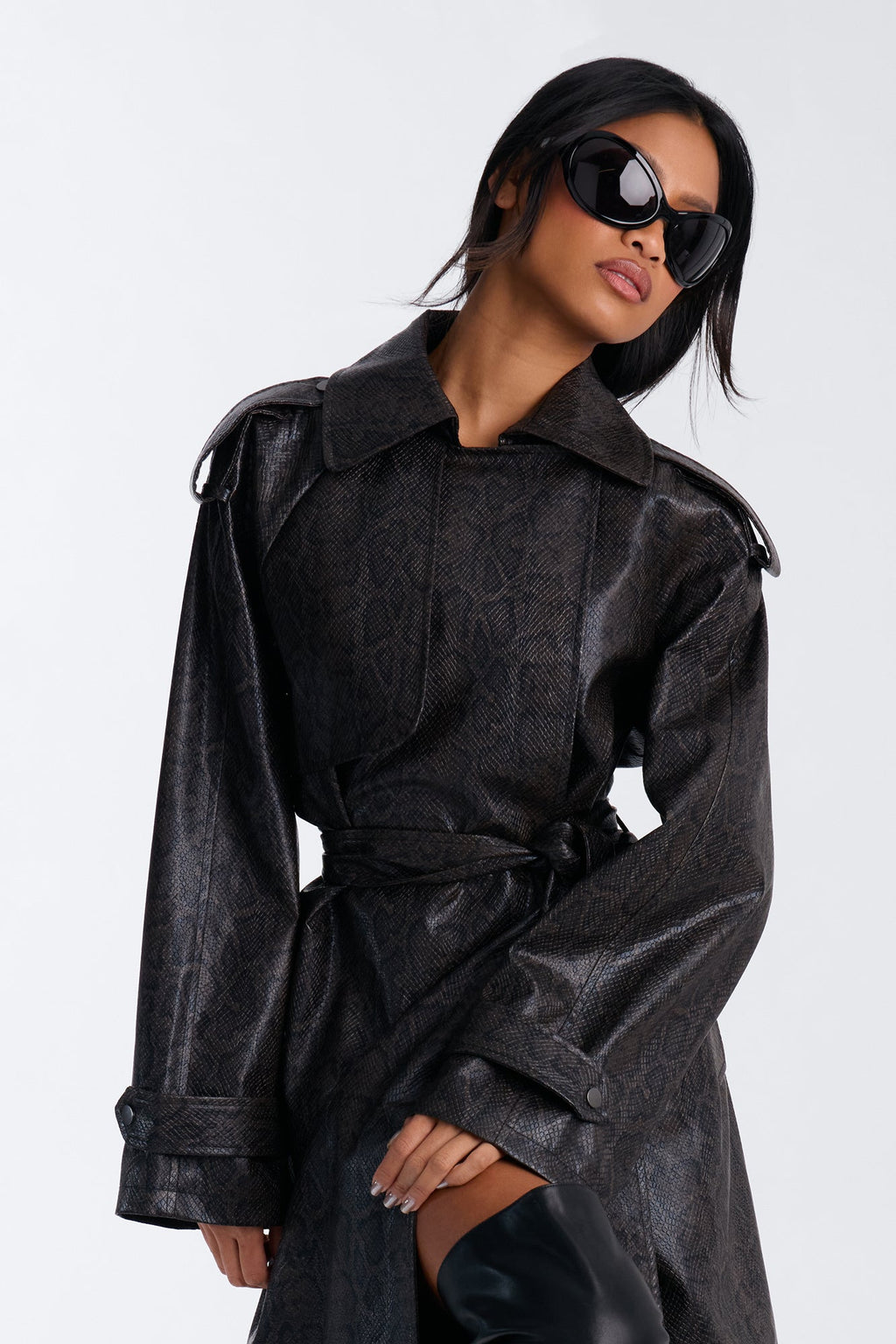 Sloane Snake Faux Leather Coat - Brown/combo