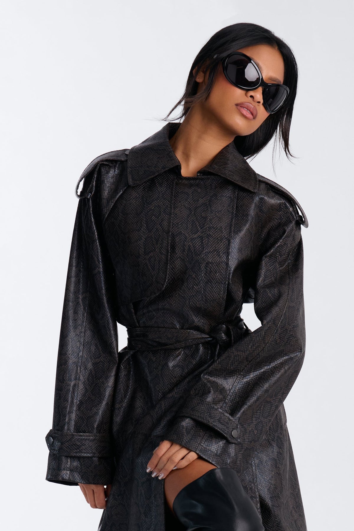 Sloane Snake Faux Leather Coat - Brown/combo