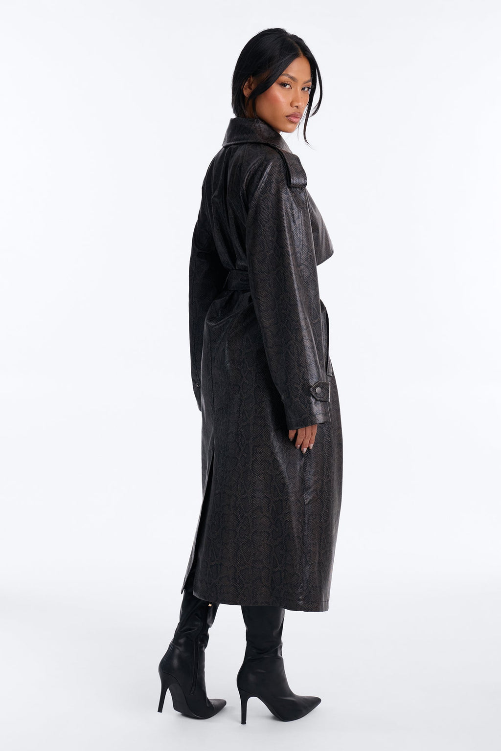 Sloane Snake Faux Leather Coat - Brown/combo