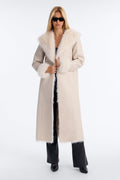 Isa Fur Lined Faux Leather Coat - Stone