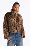 Felicity Funnel Neck Faux Fur Printed Coat - Leopard