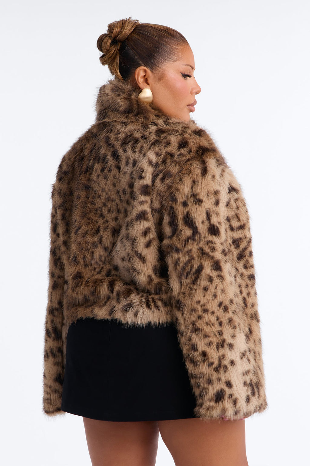 Felicity Funnel Neck Faux Fur Printed Coat - Leopard