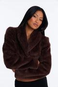 Catherine Faux Fur Stand Collar Cropped Coat - Brown