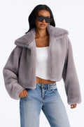 Isabella Asymmetrical Faux Fur Jacket - Light Grey