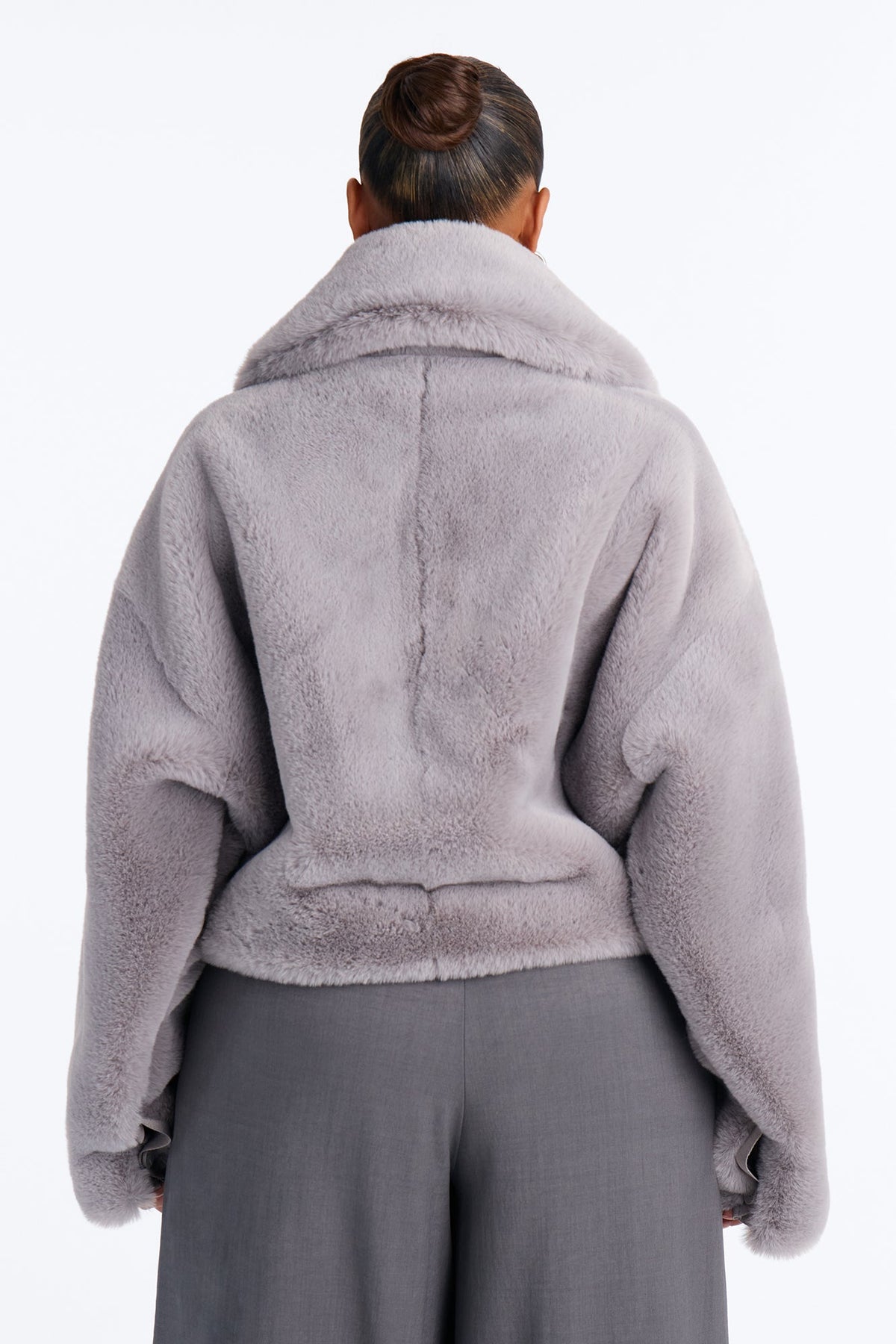 Isabella Asymmetrical Faux Fur Jacket - Light Grey