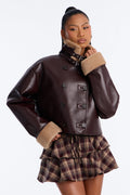 Keep It Cozy Fur Lined Funnel Neck Jacket - Chocolate