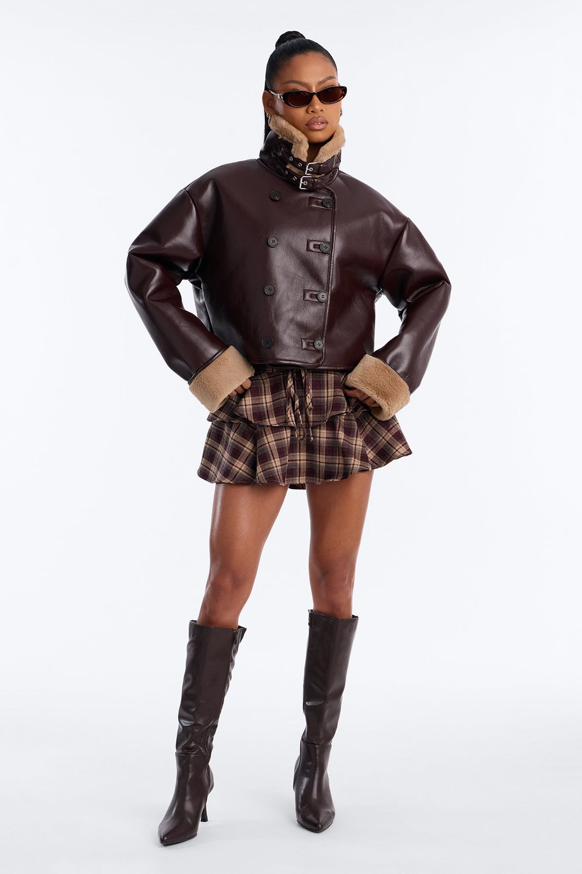 Keep It Cozy Fur Lined Funnel Neck Jacket - Chocolate