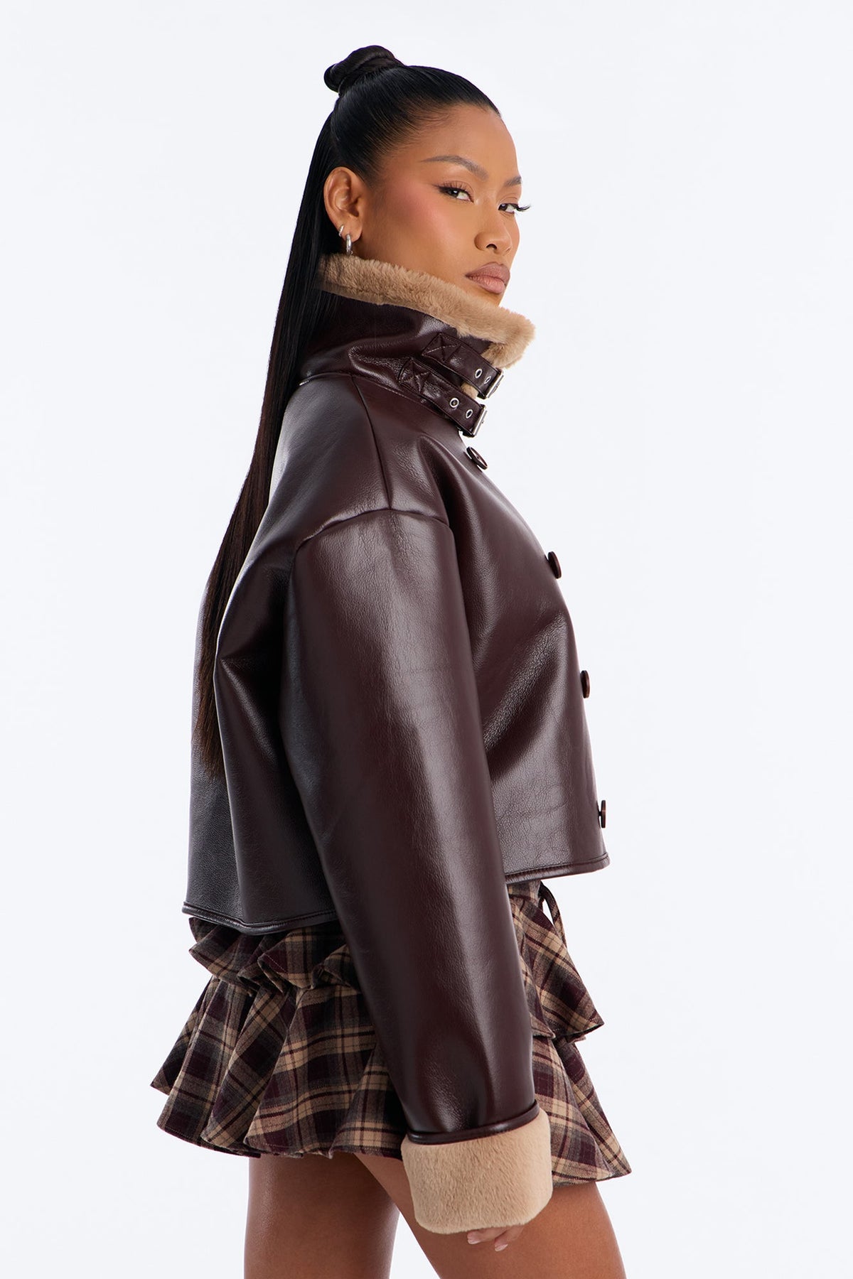 Keep It Cozy Fur Lined Funnel Neck Jacket - Chocolate