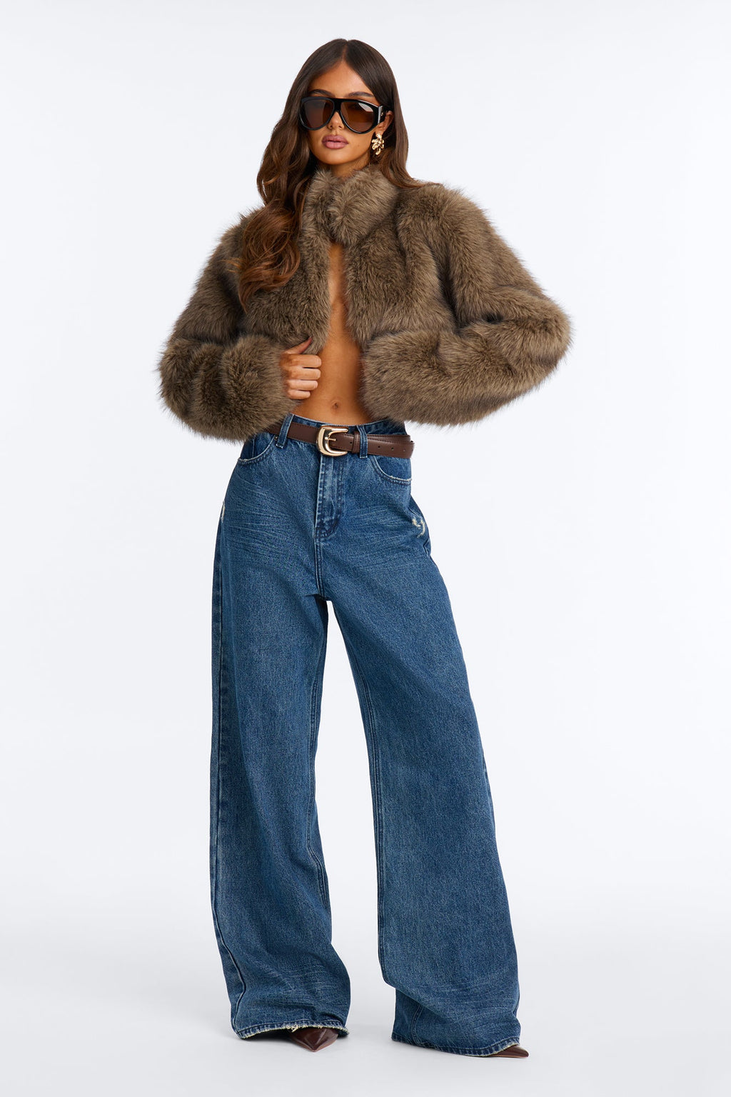 Lola Cropped Faux Fur Bolero Coat - LightBrown
