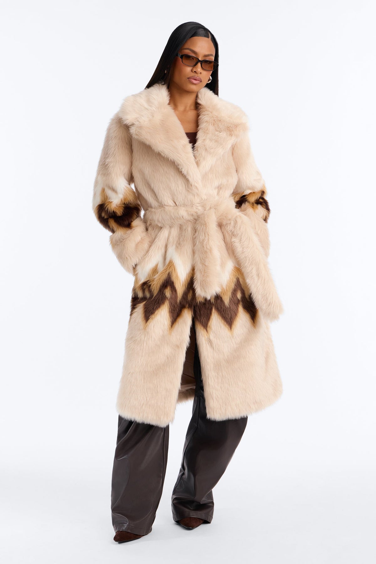 Winter Eclipse Faux Fur Maxi Coat - Beige/Brown