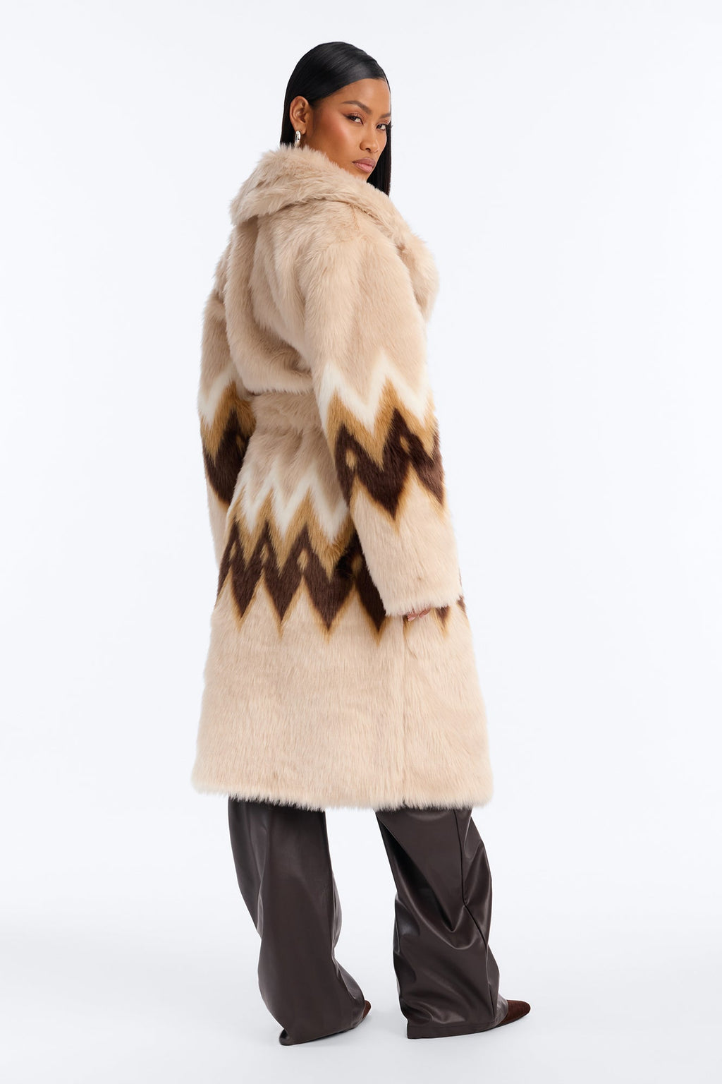 Winter Eclipse Faux Fur Maxi Coat - Beige/Brown