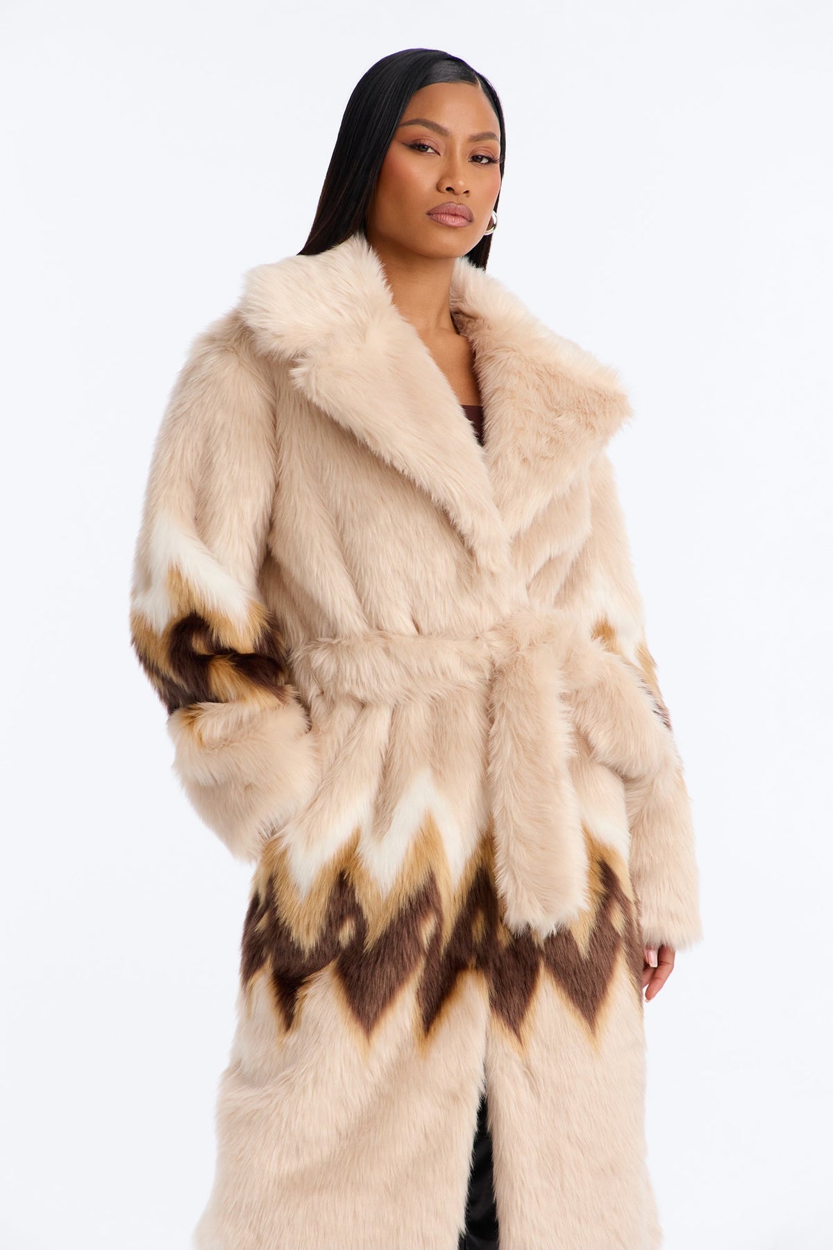 Winter Eclipse Faux Fur Maxi Coat - Beige/Brown