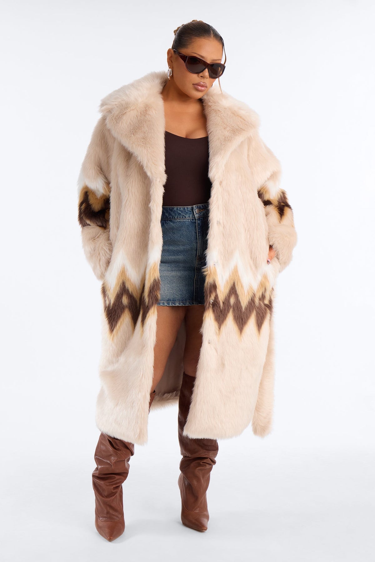 Winter Eclipse Faux Fur Maxi Coat - Beige/Brown