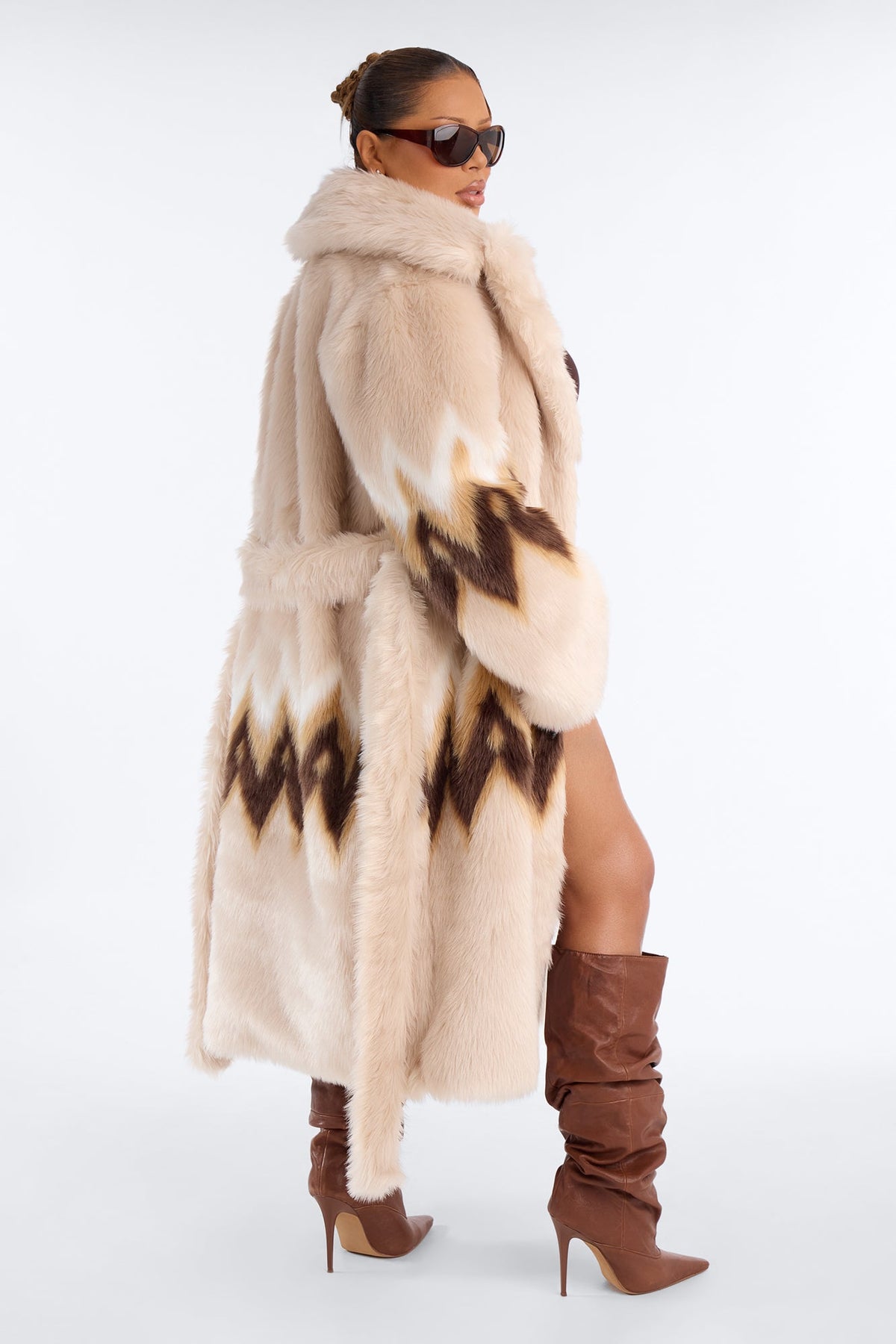 Winter Eclipse Faux Fur Maxi Coat - Beige/Brown