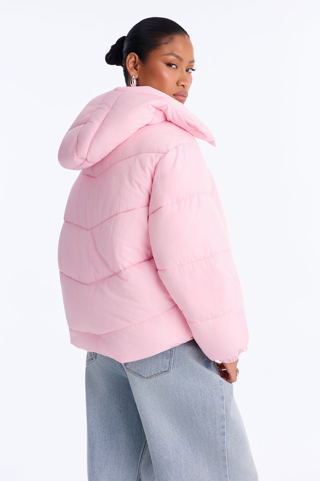 Winter Ready Nylon Blend Removable Hooded Puffer Jacket - Light Pink