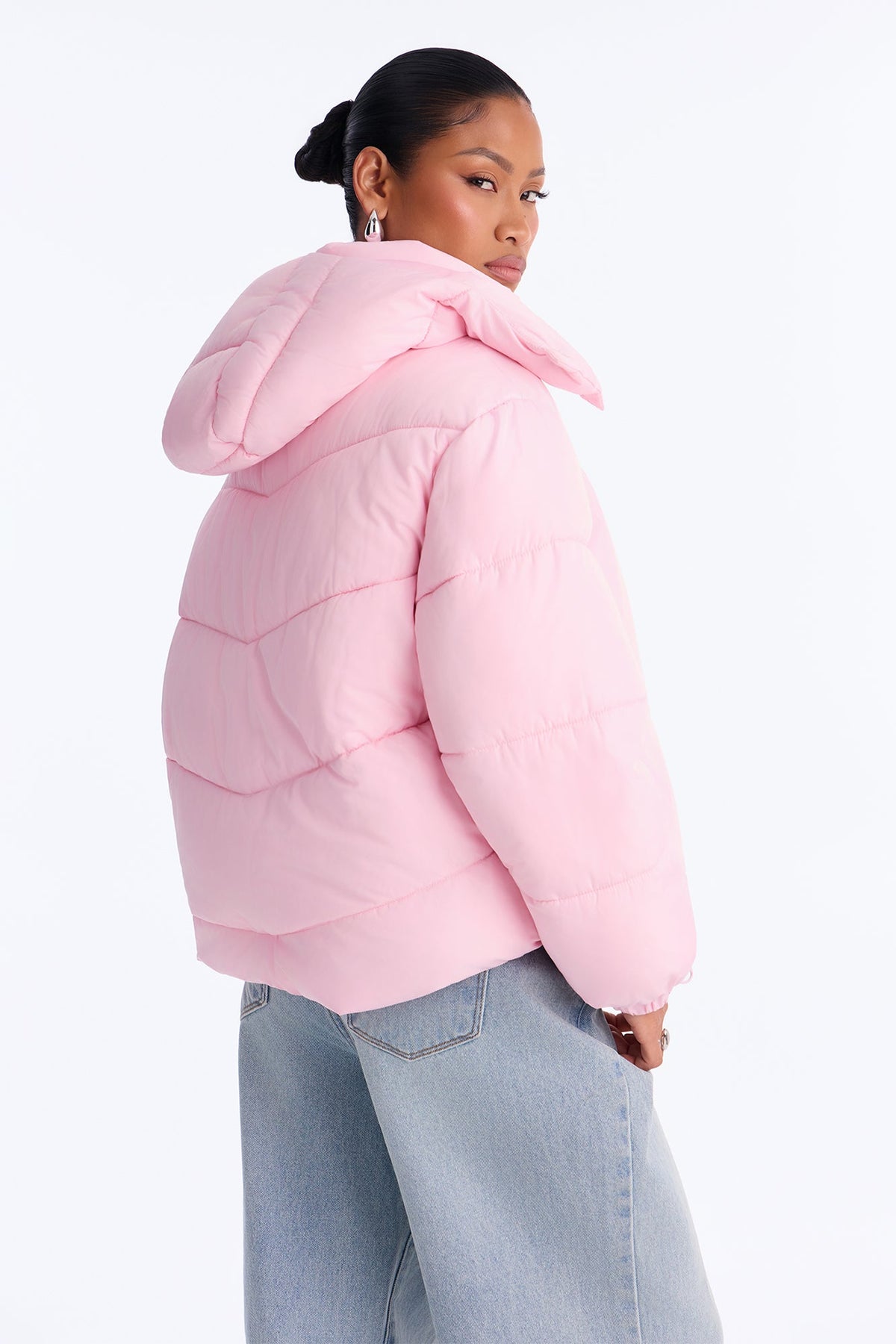 Winter Ready Nylon Blend Removable Hooded Puffer Jacket - Light Pink
