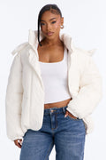 Winter Ready Nylon Blend Removable Hooded Puffer Jacket - White