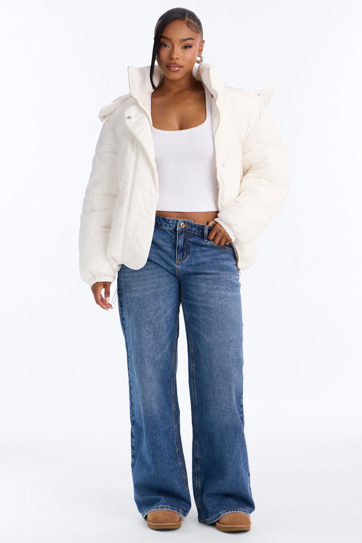 Winter Ready Nylon Blend Removable Hooded Puffer Jacket - White