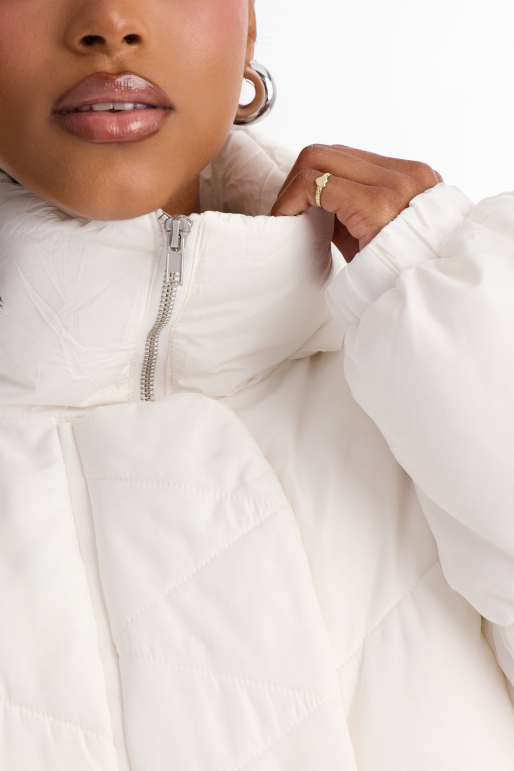 Winter Ready Nylon Blend Removable Hooded Puffer Jacket - White