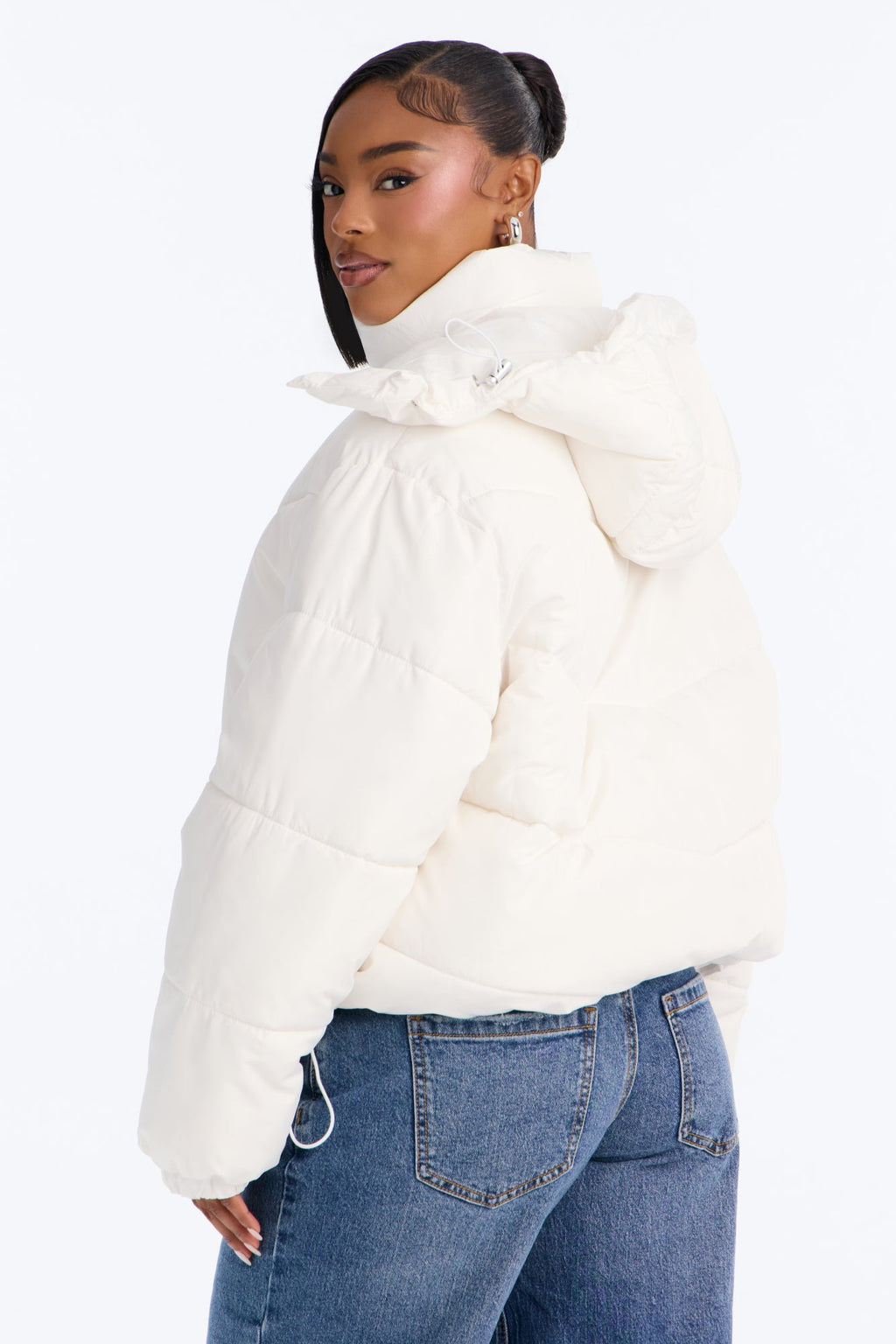 Winter Ready Nylon Blend Removable Hooded Puffer Jacket - White