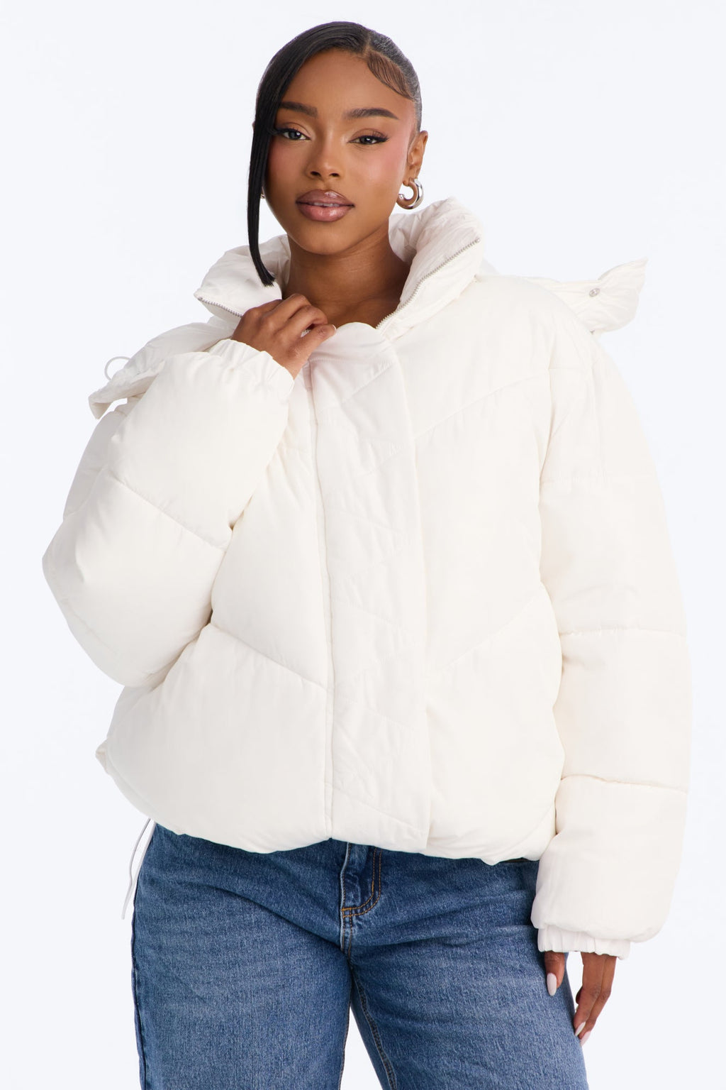 Winter Ready Nylon Blend Removable Hooded Puffer Jacket - White