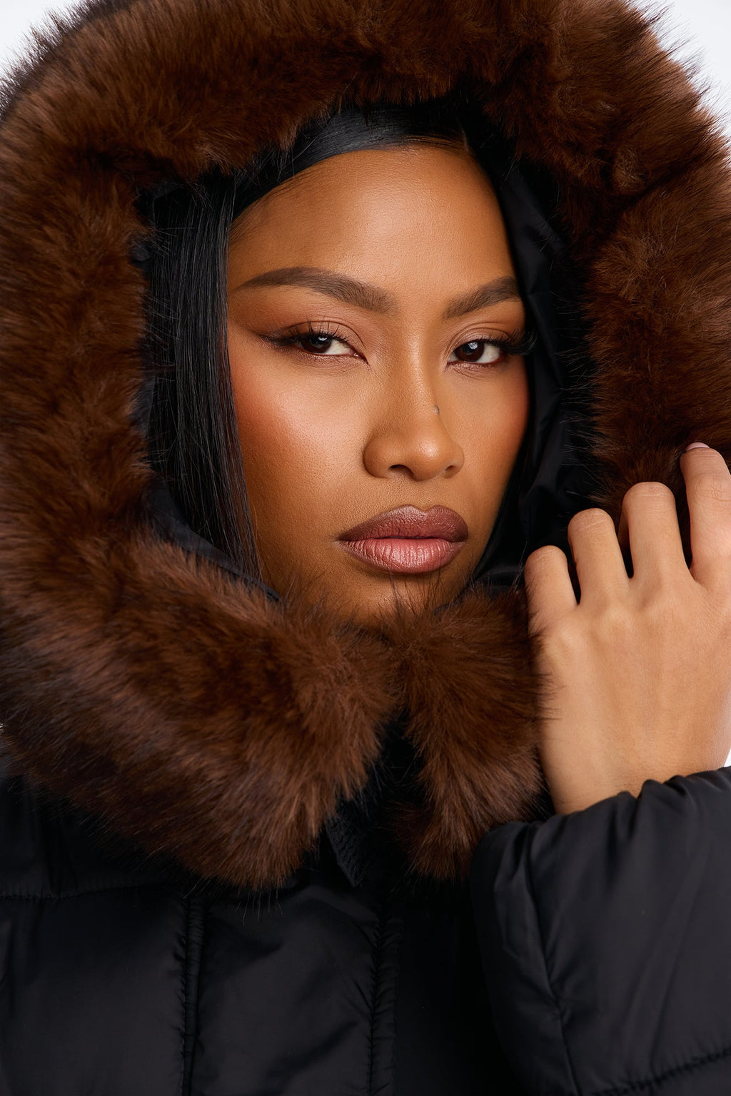 Keeping You Warm Fur Trim Hooded Puffer Coat - Black