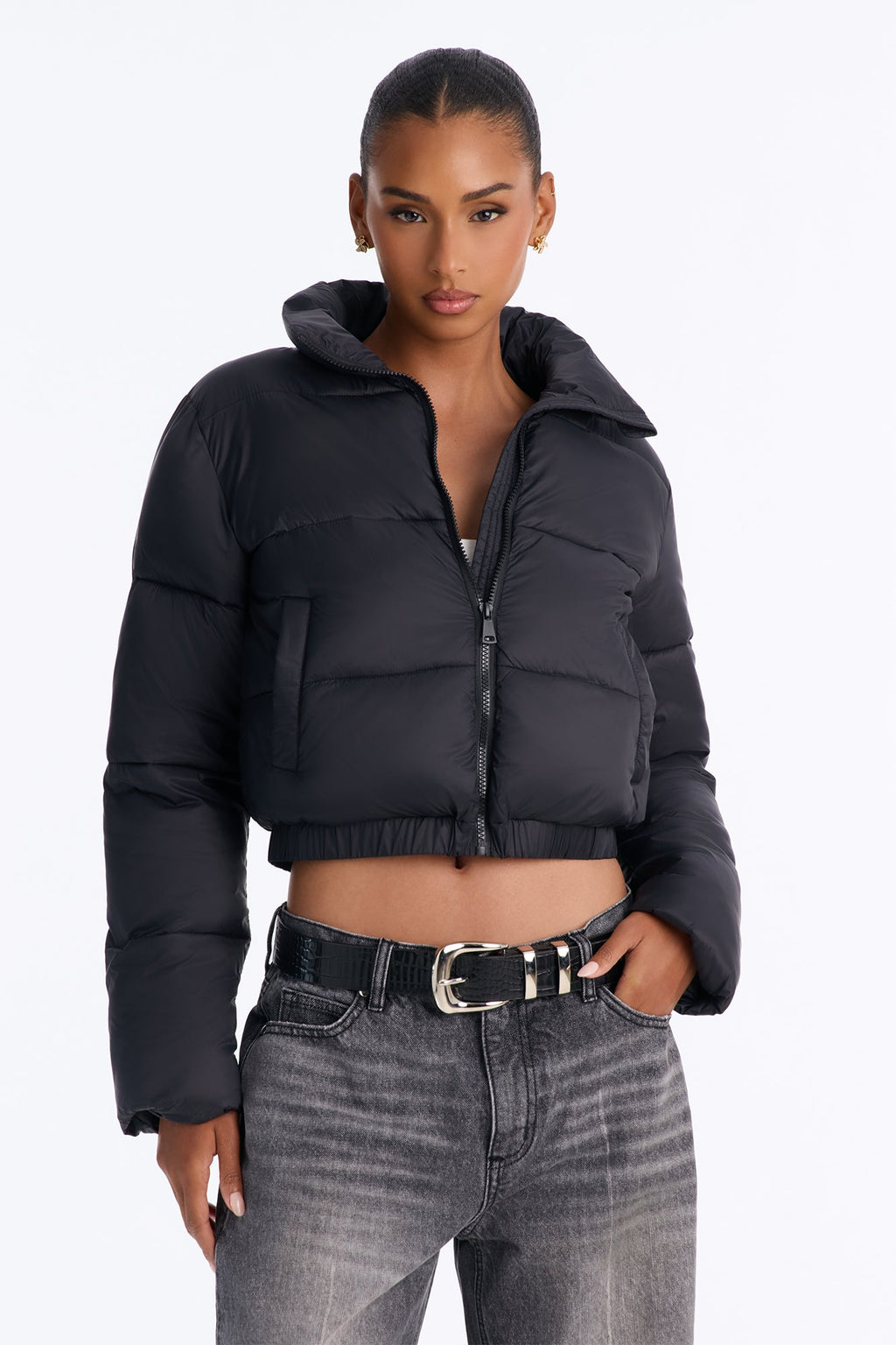 Up And About Funnel Neck Puffer Coat - Black