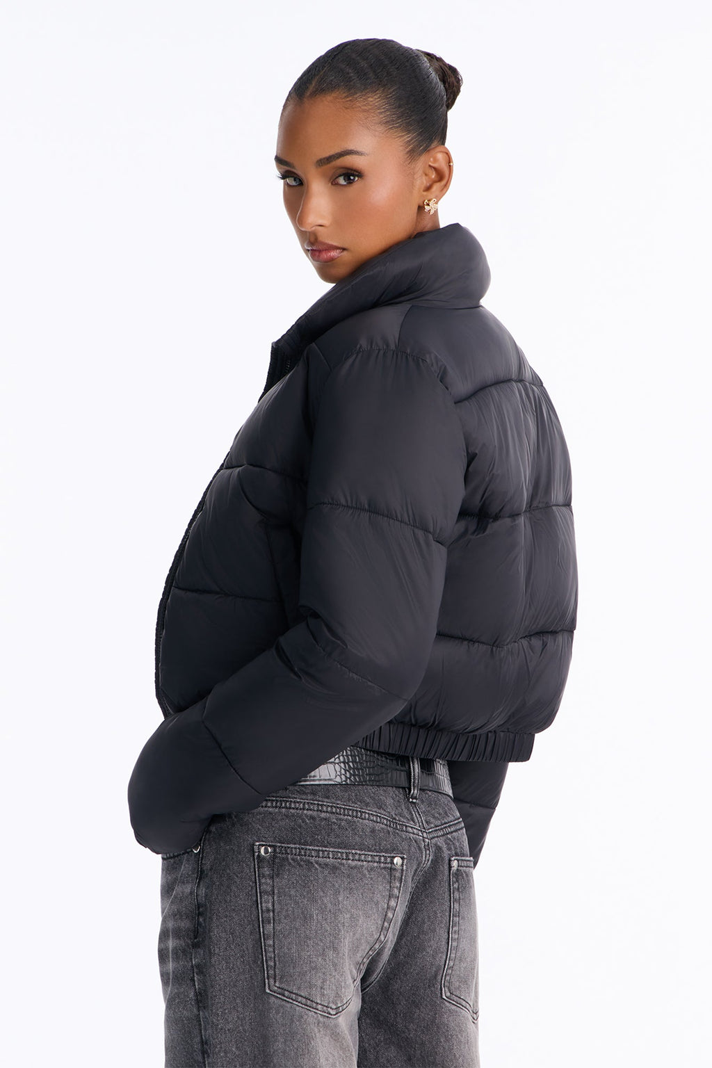 Up And About Funnel Neck Puffer Coat - Black