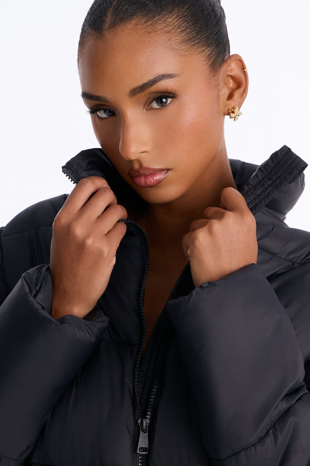 Up And About Funnel Neck Puffer Coat - Black