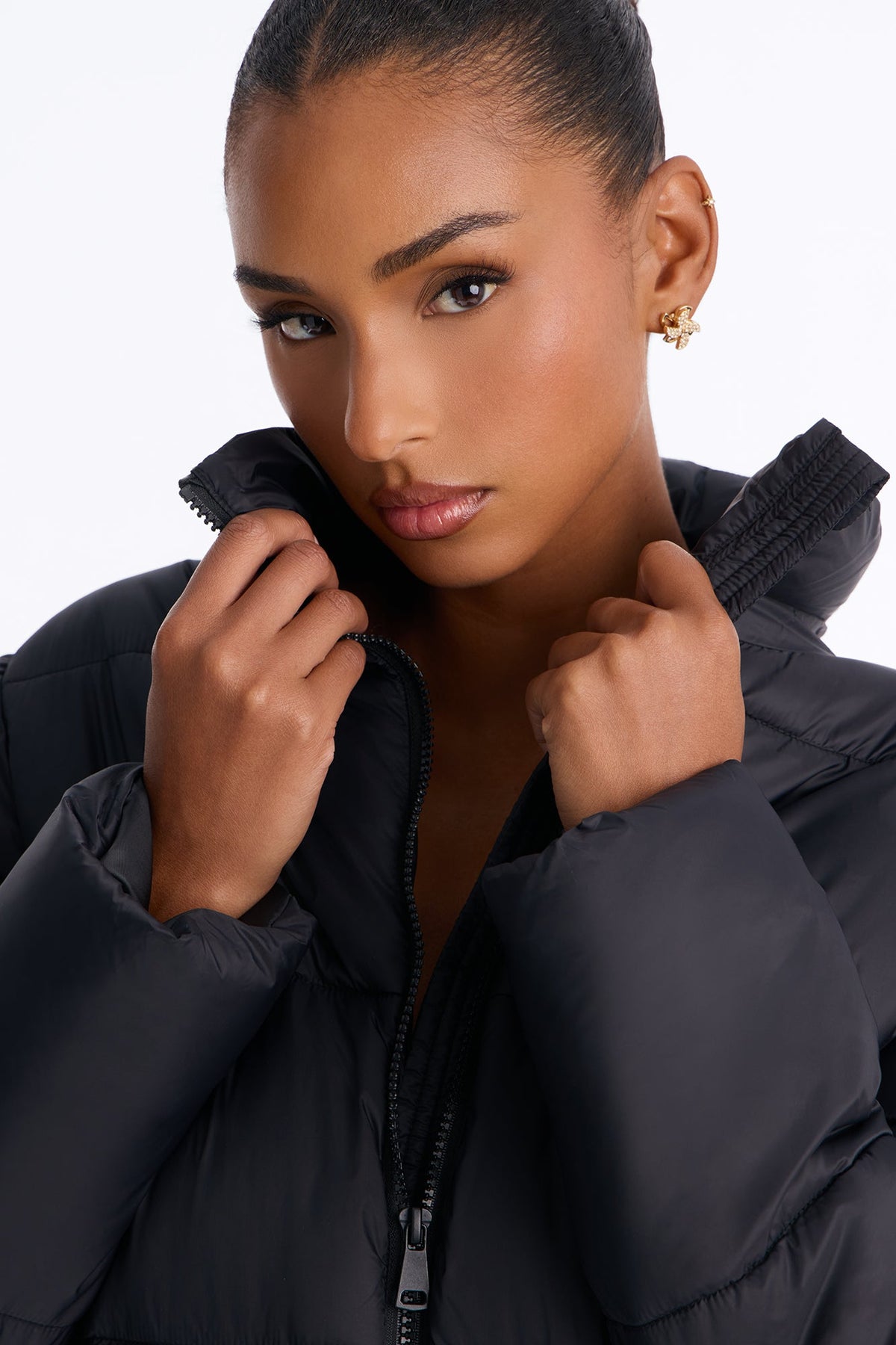 Up And About Funnel Neck Puffer Coat - Black