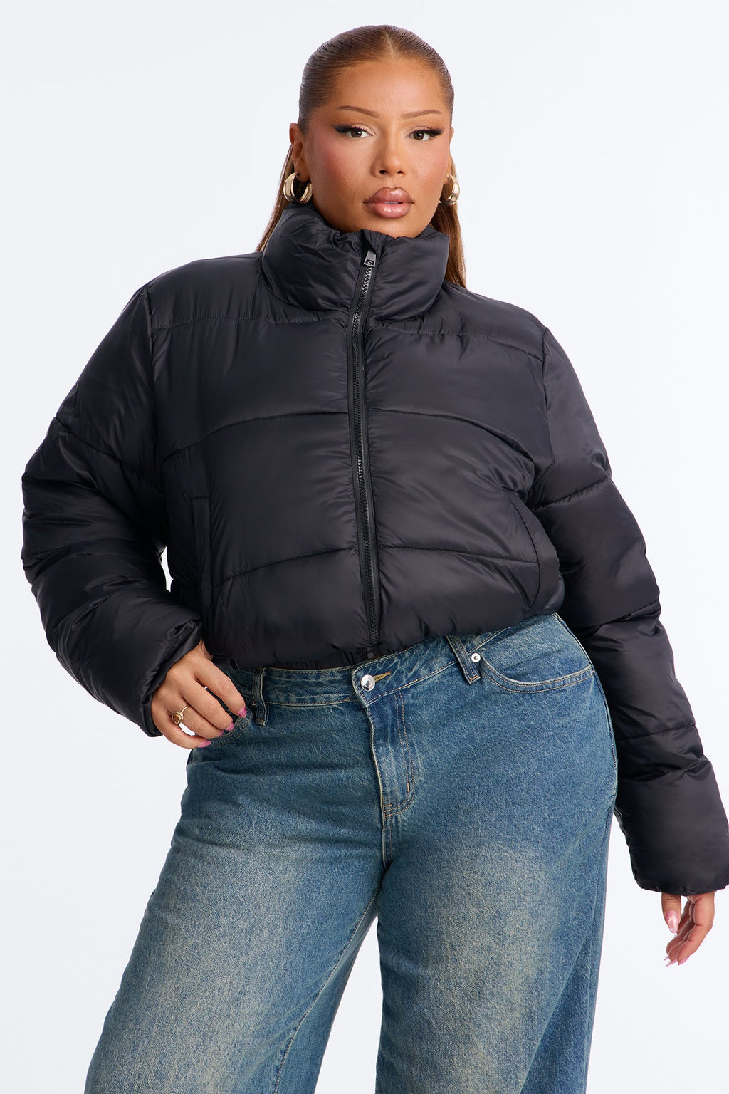 Up And About Funnel Neck Puffer Coat - Black