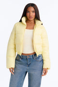 Up And About Funnel Neck Puffer Coat - Butter Yellow