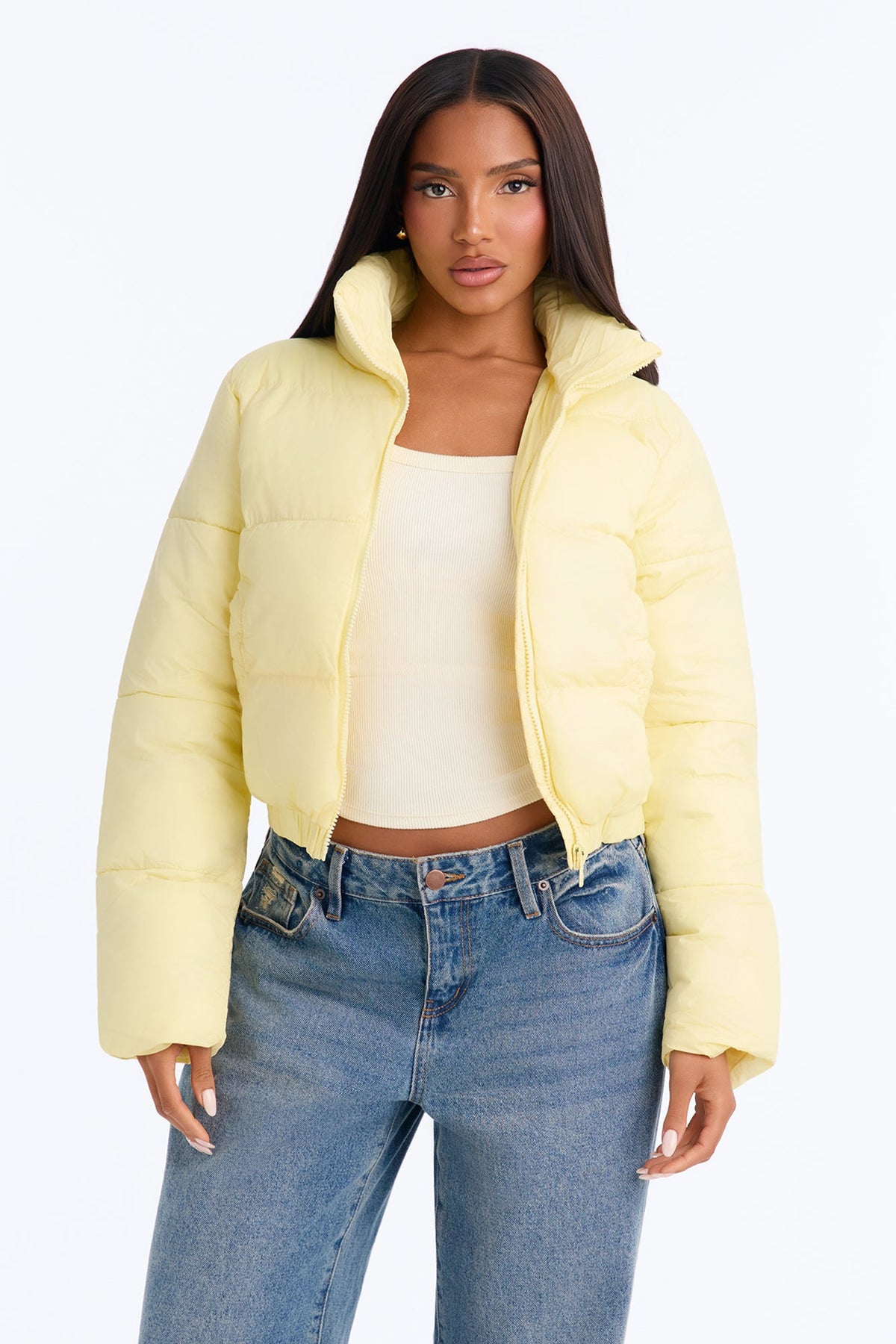 Up And About Funnel Neck Puffer Coat - Butter Yellow