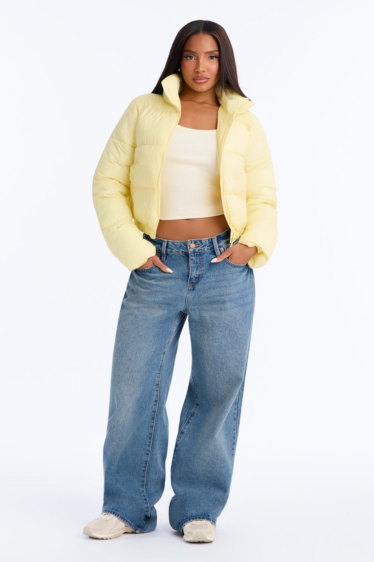 Up And About Funnel Neck Puffer Coat - Butter Yellow