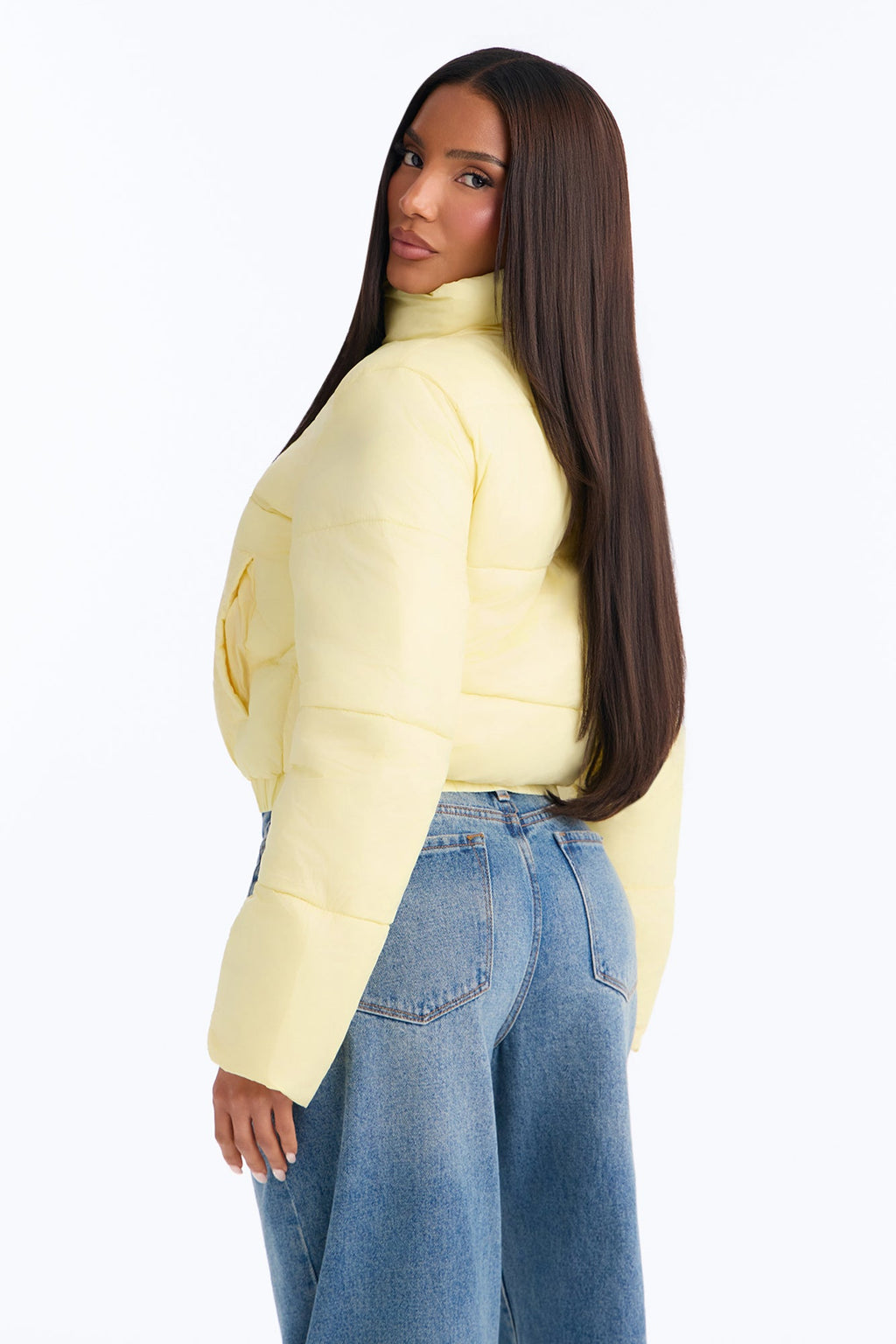 Up And About Funnel Neck Puffer Coat - Butter Yellow