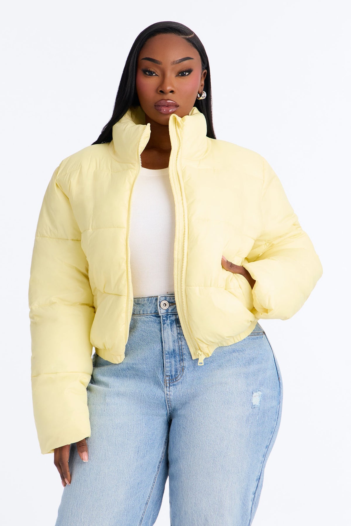 Up And About Funnel Neck Puffer Coat - Butter Yellow